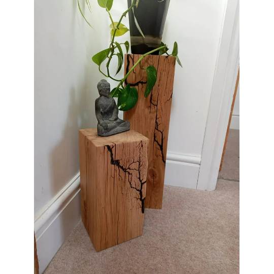 Fractal burned Solid Oak Block 150x150 / Side table