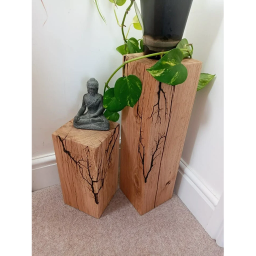 Fractal burned Solid Oak Block 150x150 / Side table