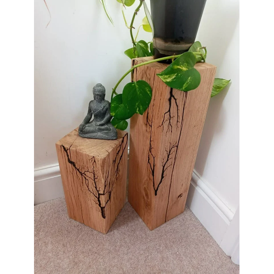 Fractal burned Solid Oak Block 150x150 / Side table