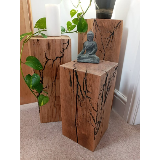 Fractal Burned Solid Oak Block 200x200 / Side table