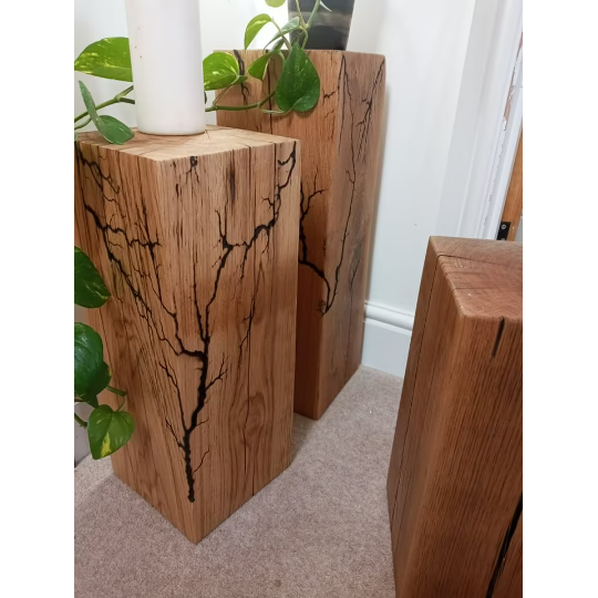 Fractal Burned Solid Oak Block 200x200 / Side table