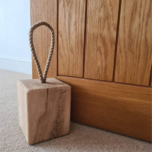 Solid Oak Door Stop With Hand Platted Rope