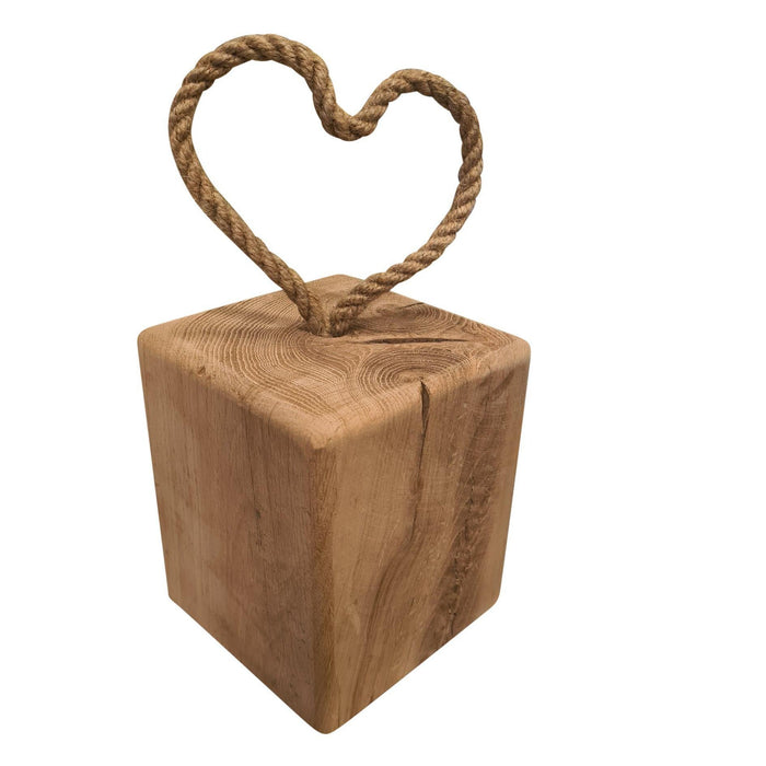 Solid Oak Door Stop With Hand Platted Rope