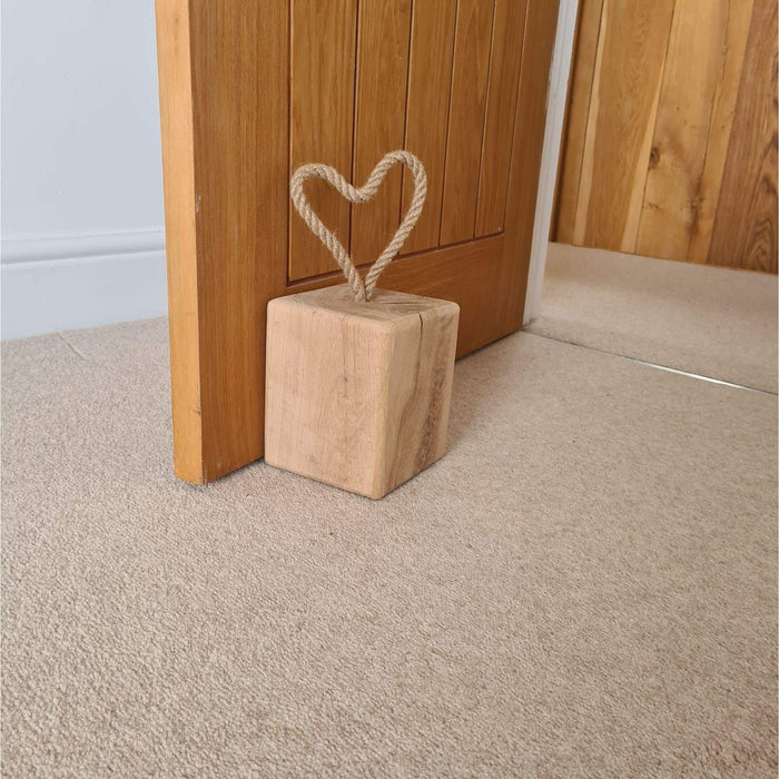 Solid Oak Door Stop With Hand Platted Rope