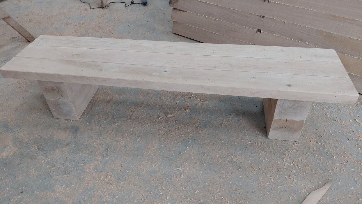 Chunky Oak Garden Bench, three-board top