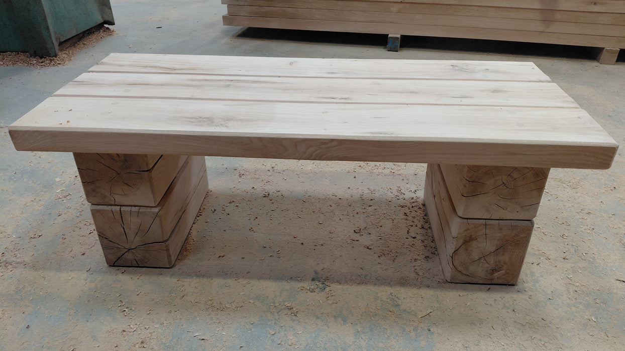 Chunky Oak Garden Bench, three-board top