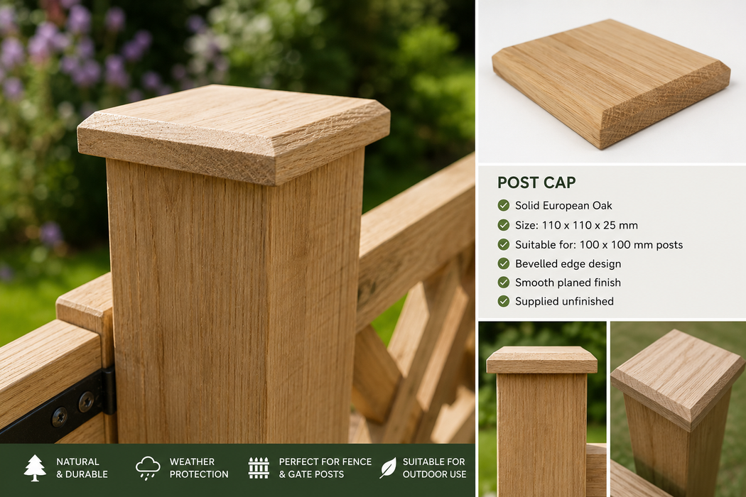 Solid Oak Post Cap **Suitable for 100 × 100 mm or 125x125mm Posts**