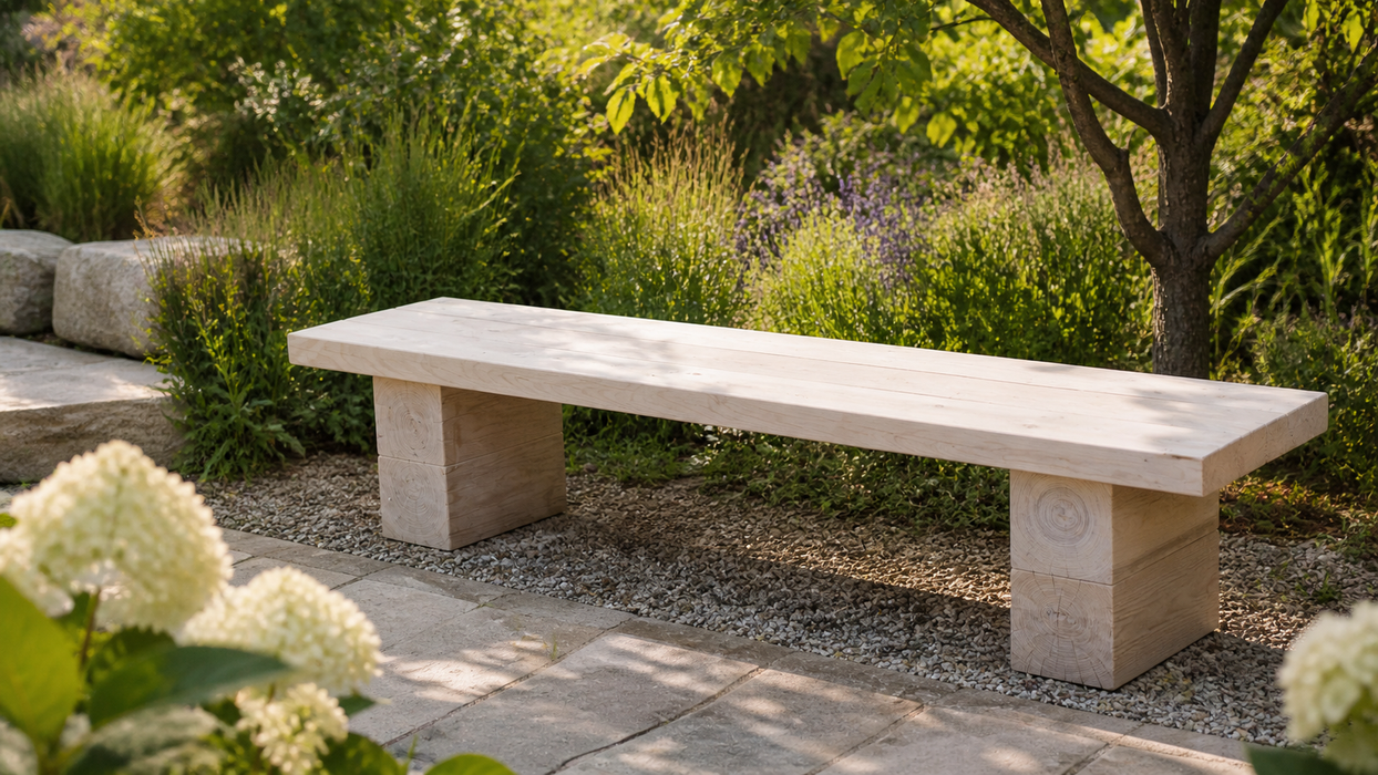 Chunky Oak Garden Bench, three-board top