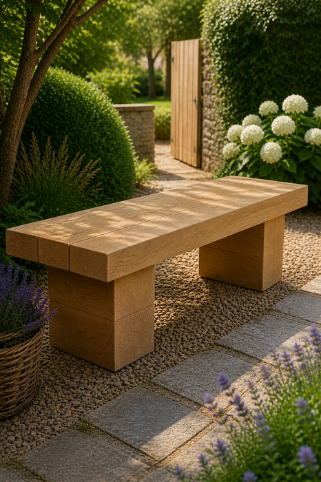 Chunky Oak Garden Bench, three-board top