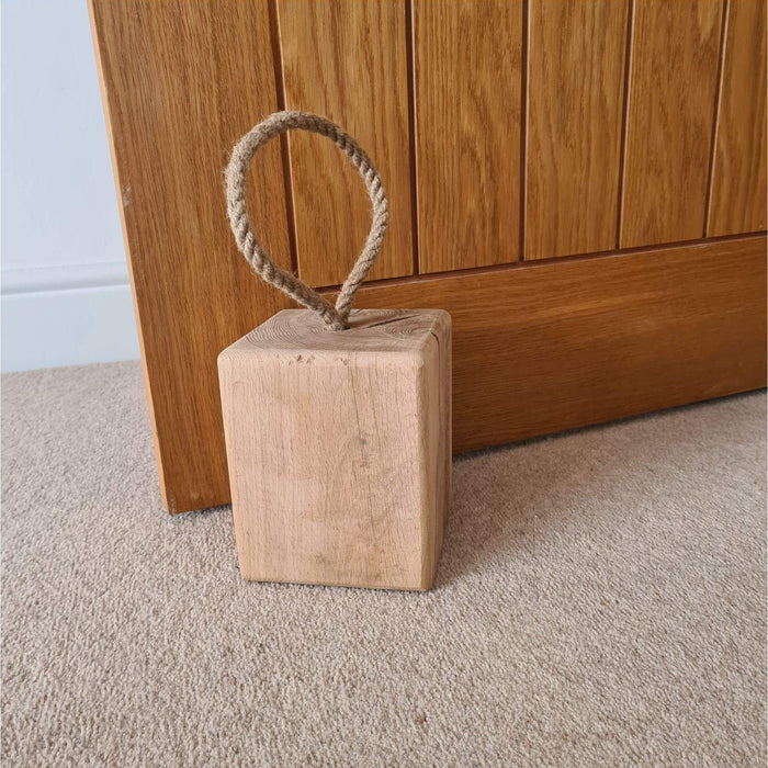 Solid Oak Door Stop With Hand Platted Rope